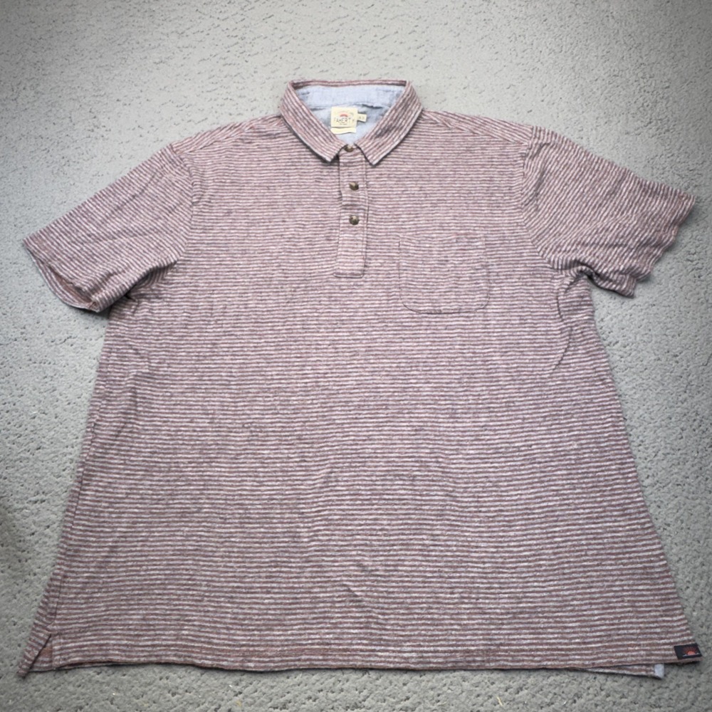 Faherty Polo Shirt Mens XL Red Blue Striped Organic Cotton Pocket Casual